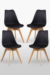 Life Interiors Set of 4 'Tulip Dining Chairs' Leather Padded Seat Solid Wood Legs in Black - thumbnail 1