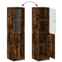 Berkfield Home Highboard with Glass Door Smoked Oak 35x37x142 cm in Brown - Size: 35 x 37 x 142 cm - thumbnail 9