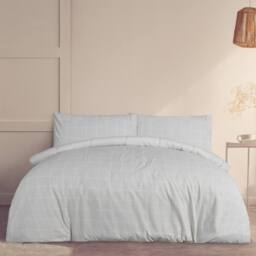 Smart Living Printed Reversible Linear Check Duvet Cover With Pillowcases in Natural - Size: Double - thumbnail 2