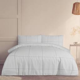 Smart Living Printed Reversible Linear Check Duvet Cover With Pillowcases in Natural - Size: Double - thumbnail 1