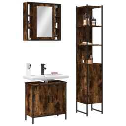 Berkfield Home 3 Piece Bathroom Cabinet Set Smoked Oak Engineered Wood in Brown - thumbnail 1