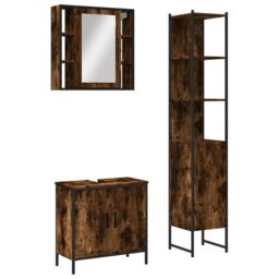 Berkfield Home 3 Piece Bathroom Cabinet Set Smoked Oak Engineered Wood in Brown - thumbnail 2