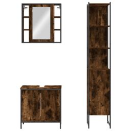 Berkfield Home 3 Piece Bathroom Cabinet Set Smoked Oak Engineered Wood in Brown - thumbnail 6