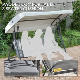OUTSUNNY 3 Person Porch Swing Chair Outdoor Lounge Bench Canopy Light Grey - thumbnail 5