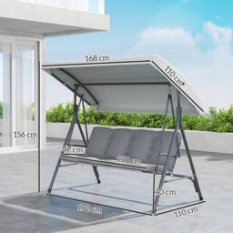 OUTSUNNY 3 Person Porch Swing Chair Outdoor Lounge Bench Canopy Light Grey - thumbnail 3