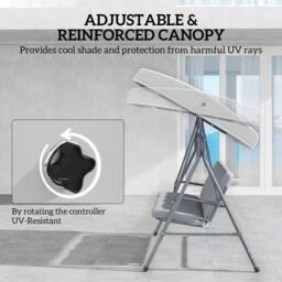 OUTSUNNY 3 Person Porch Swing Chair Outdoor Lounge Bench Canopy Light Grey - thumbnail 4