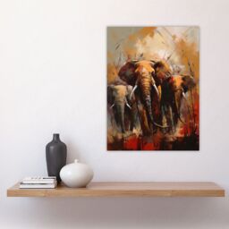 "Artery8 The Elephant Charge By Duncan Flint African Elephants Oil Painting Large Wall Art Poster Print Thick Paper 18X24 Inch - Size: W18"" x H24""" - thumbnail 4