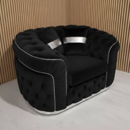 Stratus Interiors Ambassador Sofa Chesterfield Toronto Silver Trim Plush No Frill in Black - thumbnail 1