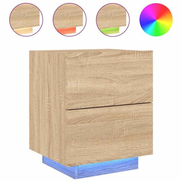 Berkfield Home Bedside Cabinet with LED Lights Sonoma Oak Engineered Wood in Brown - image 1