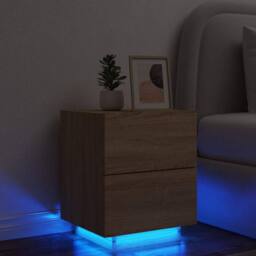 Berkfield Home Bedside Cabinet with LED Lights Sonoma Oak Engineered Wood in Brown - thumbnail 2
