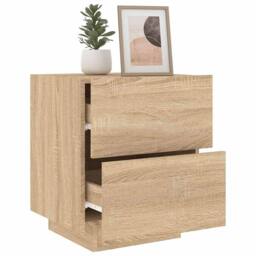 Berkfield Home Bedside Cabinet with LED Lights Sonoma Oak Engineered Wood in Brown - thumbnail 5