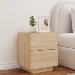 Berkfield Home Bedside Cabinet with LED Lights Sonoma Oak Engineered Wood in Brown - thumbnail 4