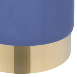Wyld and Coco Blue Velvet Round Pouffe with Gold Trim - thumbnail 5