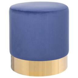 Wyld and Coco Blue Velvet Round Pouffe with Gold Trim - thumbnail 2