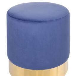 Wyld and Coco Blue Velvet Round Pouffe with Gold Trim - thumbnail 4