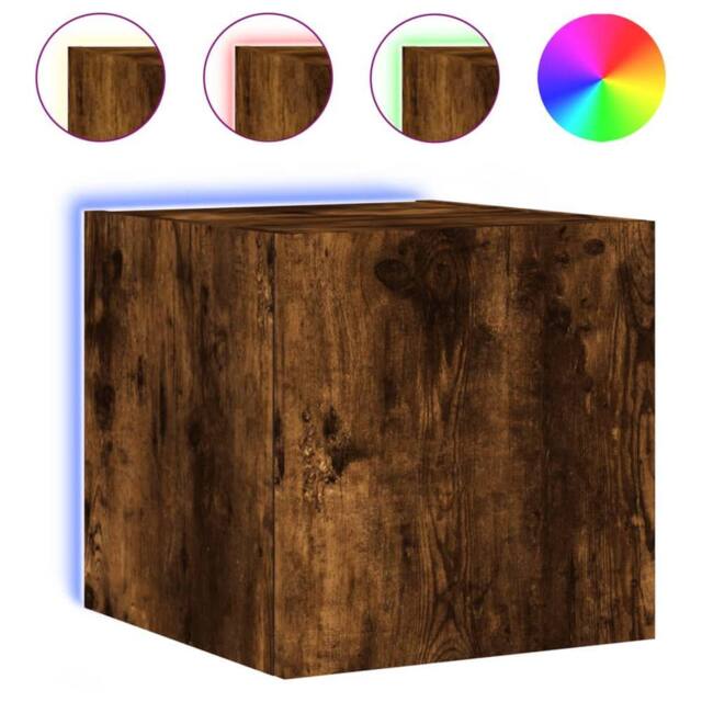 Berkfield Home TV Wall Cabinet with LED Lights Smoked Oak 30.5x35x30 cm in Brown - image 1