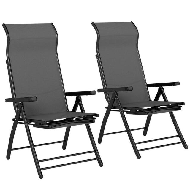 NESTLUNE Folding Reclining Garden Chairs Set of 2 in Dark Grey - Size: 100 cm x 15 cm - image 1