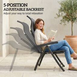 NESTLUNE Folding Reclining Garden Chairs Set of 2 in Dark Grey - Size: 100 cm x 15 cm - thumbnail 6