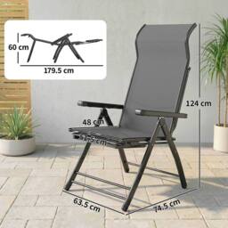 NESTLUNE Folding Reclining Garden Chairs Set of 2 in Dark Grey - Size: 100 cm x 15 cm - thumbnail 2