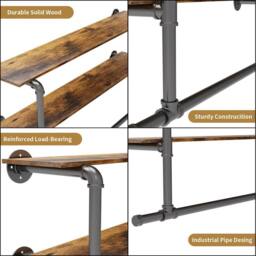 EONLION Black+Dark brown Pipe Clothes Rail Wall Mounted Garment Rack in Dark Brown - Size: 500mm - thumbnail 3