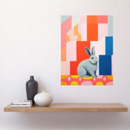 "Artery8 Wall Art Print Fat White Rabbit Bold Pop Art Colourful Conceptual Modern Artwork Poster - Size: W12"" x H16""" - thumbnail 2