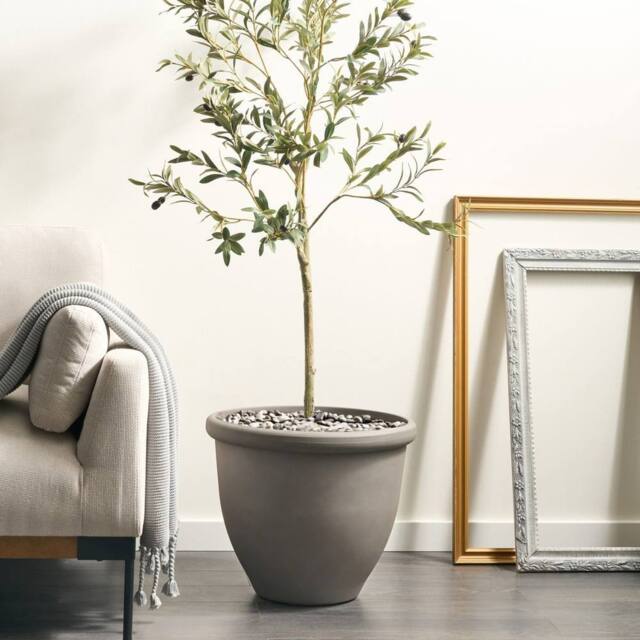 Wyld and Coco Round Solid Grey Plant Pot 49cm - All-Weather Stone-Polyresin - image 1
