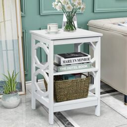 Costway Set of 2 3-Tier Nightstand Sofa Bed Side Table Storage Display Stand-White in White - thumbnail 6