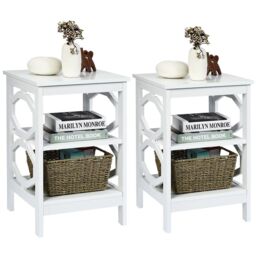 Costway Set of 2 3-Tier Nightstand Sofa Bed Side Table Storage Display Stand-White in White - thumbnail 1