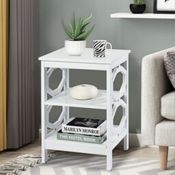 Costway Set of 2 3-Tier Nightstand Sofa Bed Side Table Storage Display Stand-White in White - thumbnail 4