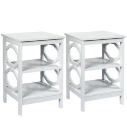 Costway Set of 2 3-Tier Nightstand Sofa Bed Side Table Storage Display Stand-White in White - thumbnail 2