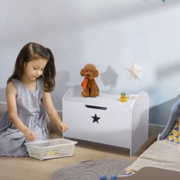 HOMCOM Wooden Kids Toy Box Storage Organizer Bedroom Chest Bench White