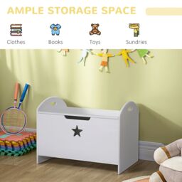 HOMCOM Wooden Kids Toy Box Storage Organizer Bedroom Chest Bench White - thumbnail 5