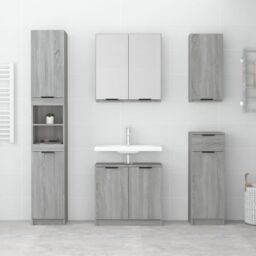 Berkfield Home Wall-mounted Bathroom Cabinet Grey Sonoma 32x20x67 cm - Size: 32 x 20 x 67 cm - thumbnail 3