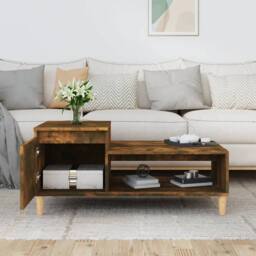 Berkfield Home Coffee Table Smoked Oak 100x50x45 cm Engineered Wood in Brown - Size: 100 x 50 x 45 cm - thumbnail 3