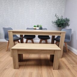 KOSY KOALA Oak Effect Dining Table Set With 4 Grey Plastic Chairs & Bench Dining Room Furniture in Brown - thumbnail 4