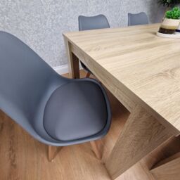 KOSY KOALA Oak Effect Dining Table Set With 4 Grey Plastic Chairs & Bench Dining Room Furniture in Brown - thumbnail 6