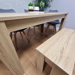 KOSY KOALA Oak Effect Dining Table Set With 4 Grey Plastic Chairs & Bench Dining Room Furniture in Brown - thumbnail 5