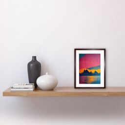 "Artery8 Wall Art Print Sunset at Lakeside Modern Colourful Pop Art Design Artwork Framed 9X7 Inch in Brown - Size: W7"" x H9""" - thumbnail 2