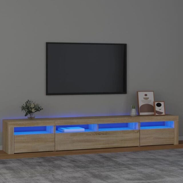 Berkfield Home TV Cabinet with LED Lights Sonoma Oak 240x35x40 cm in Brown - Size: 240 x 35 x 40 cm - image 1