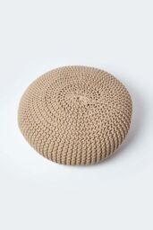 Homescapes Large Round Cotton Knitted Pouffe Footstool in Beige - thumbnail 3