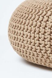 Homescapes Large Round Cotton Knitted Pouffe Footstool in Beige - thumbnail 4