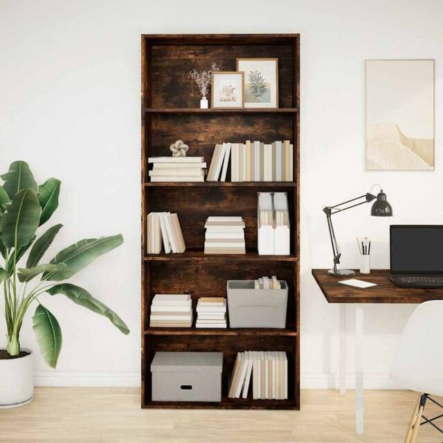 Berkfield Home Book Cabinet Smoked Oak 80x30x189 cm Engineered Wood in Brown - Size: 80 x 30 x 189 cm - image 1