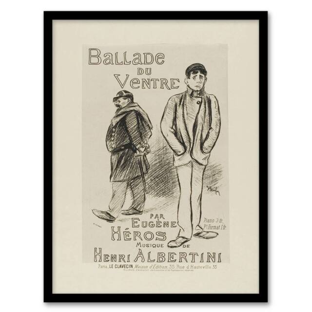 Artery8 Ballade du Ventre Theatre Poster Steinlen Framed Wall Art Print in Beige - Size: A4 - image 1