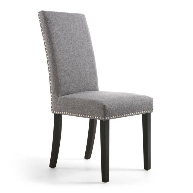 netfurniture RivendelLis Stud Detail Linen Effect Steel Grey Chair Black Legs