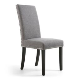 netfurniture RivendelLis Stud Detail Linen Effect Steel Grey Chair Black Legs