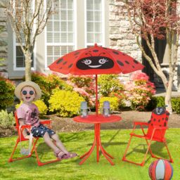 OUTSUNNY Kids Outdoor Bistro Table & Chair Set Garden Patio Adjustable Parasol in Red
