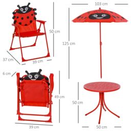 OUTSUNNY Kids Outdoor Bistro Table & Chair Set Garden Patio Adjustable Parasol in Red - thumbnail 3