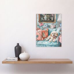 "Artery8 Wall Art Print Cockapoo Dog Lover Pink Teal Couch Pet Portrait Poster in Blue - Size: W24"" x H32""" - thumbnail 4