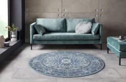 THE RUGS Skazar Isfahan Oriental Rug Polypropylene Vintage Design Jute Backing in Blue - Size: 80 cm x 150 cm - thumbnail 3