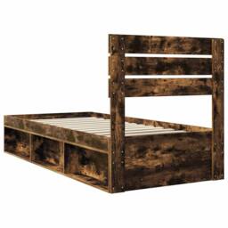Berkfield Home Bed Frame with Headboard Smoked Oak 90 x 200 cm Solid Pine Wood in Brown - thumbnail 9